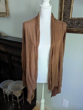 VPL Women's Small Brown Open Front Cardigan Mixed Knit Sweater Semi Sheer